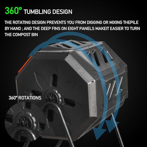 Hourleey Compost Bin Outdoor, 43 Gallon Dual Chamber Tumbling Composting Bin with Sliding Doors, Tumbler Rotating Batch Composter Bin for Garden Kitchen Yard
