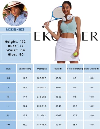 Ekouaer Tennis Skirts Knee Length Golf Skirts for Women High Waist Skort with Inner Shorts Drawstring Dressy Army Green XS