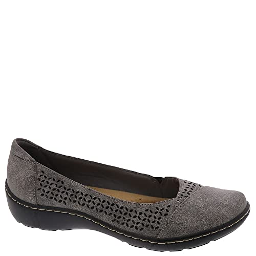 Clarks Women's Cora Iris Ballet Flat, Pewter Metallic Textile, 8.5