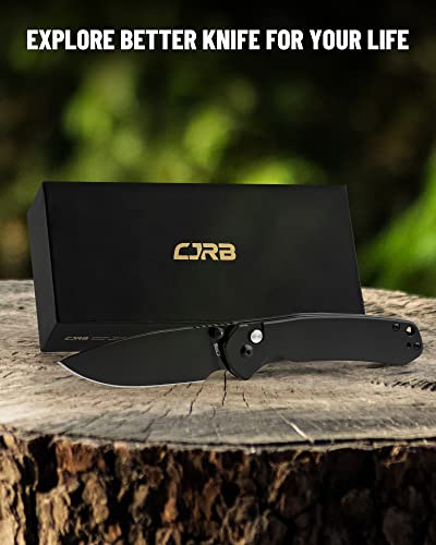 CJRB Folding Knife Pyrite (J1925) AR-RPM9 Blade and Black PVD Stainless Steel Handle Button Lock EDC Pocket Knife with Clip