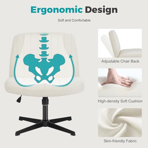 DUMOS Criss Cross Chairs, Armless Office Desk No Wheels Swivel Padded Wide Seat Modern Height Adjustable Mid Back Task Vanity Seating for Home Office Bedroom Computer