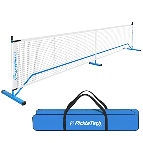 PICKLETECH 4.0 Slim Version Portable Pickleball Nets, Outdoor Game 22 FT Pickleball Net-USAPA Regulation Size-Pickle Ball Net System with Carrying Bag for Driveway