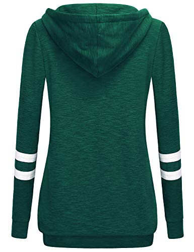 MOQIVGI Hoodies for Women Cowl Neck Sweater Knitted Striped Color Block Patchwork Activewear Pullover Shirt Cute Comfy Workout Waistband Sweatshirt Tunic Tops with Kangaroo Pocket Green Medium