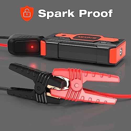 NEXPOW Battery Jump Starter 2500A Car Jump Starter (up to 8.0L Gas/8L Diesel Engines) 12V Car Battery Booster Pack with USB Quick Charge 3.0 and 4 LED Modes Red Blue Warning