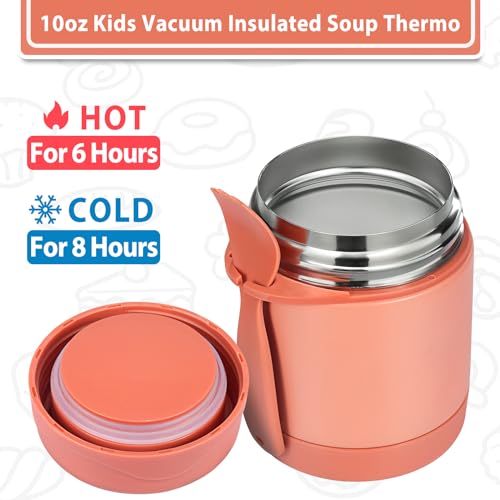 10oz Soup Thermo for Hot Food Kids,Lunch Thermo Kids Food Jar with Spoon Hot Insulated Food Containers,Leak Proof Stainless Steel Wide Mouth Lunch Food Thermo Jar for School(Pink-Flamingo)