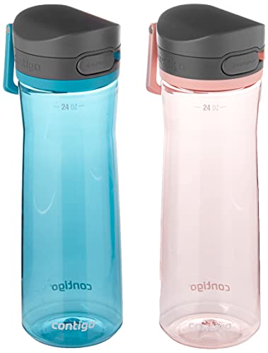 Contigo Jackson 2.0 BPA-Free Plastic Water Bottle with Leak-Proof Lid, Juniper; Pink Lemonade, 24oz, 2-Pack