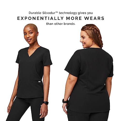 FIGS Casma Three-Pocket Scrub Top for Women – Black, XXS