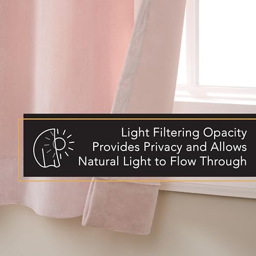 TOWN & COUNTRY LUXE Velour Solid Heavyweight Indoor Curtains, Light Filtering Opacity, Triple Pinch Pleat Top, Plush Velvet, 2-Pack Set, 63", Blush