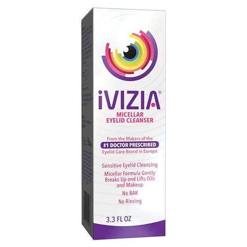 iVIZIA Micellar Eyelid Cleanser for Sensitive Eyelid Cleansing, BAK-Preservative-Free, Rinse-Free, Gently Removes Makeup, 3.3fl oz Bottle Packaging May Vary﻿