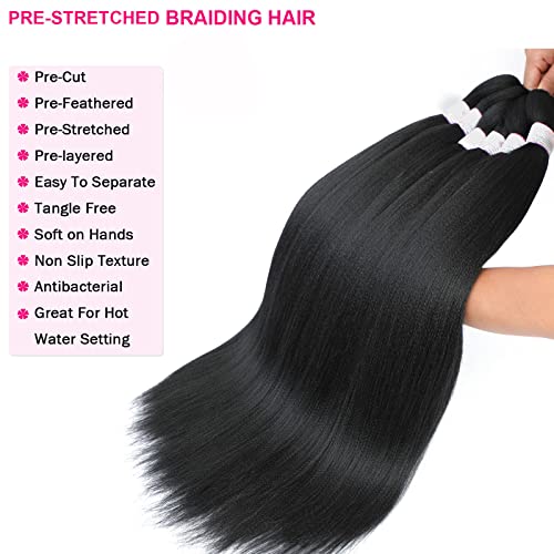 BEFUNNY Pre stretched Braiding Hair 30 Inch 8 Packs Prestretched Braiding Hair Bundles Long Brown/Blonde/White Three Tone Synthetic Crochet Hair For Women, Yaki Straight, Itch Free(30",T4/27/613)