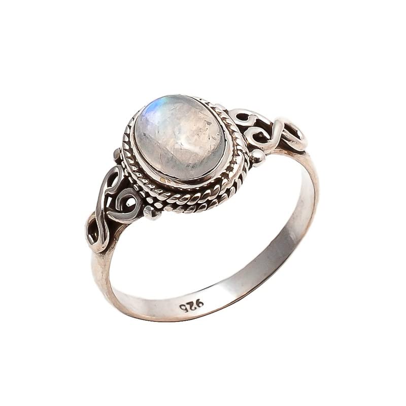 Rainbow Moonstone Ring 925 Sterling Silver Statement Ring For Women Handmade Rings Gemstone Christmas Promise Ring Size US 5 Gift For Her