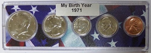 1971 No Mint Mark 5 Coin Birth Year Set in American Flag Holder Collection Seller Uncirculated