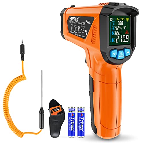 MESTEK Infrared Thermometer Temperature Gun, -58℉~1472℉, Non-Contact Digital Laser Thermometetr Gun with K-Probe for Cooking Grill Pizza Oven, IR Thermometer Temp Gun with Adjustable Emissivity
