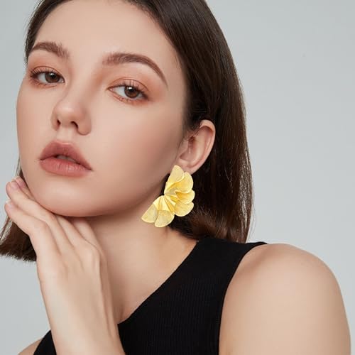 Vavhoo Gold Statement Earrings for Women Large Geometric Dangle Earrings Bohemian Flower Dangling Drop Earrings Exaggerated Metal Sectored Geometric Earrings for Women (Silver)