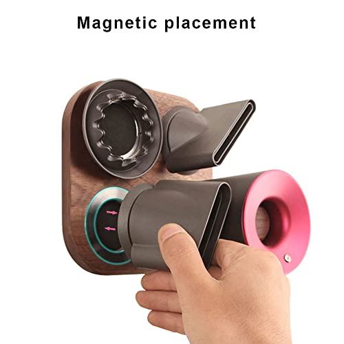 JuBeCo Wood Wall Mount Holder for Dyson Hair Dryer, Wood + Metal Wall Bracket Frame for Dyson Supersonic Hair Dryer. (Walnut)