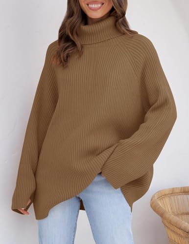 ZESICA Women's 2024 Winter Sweaters Oversized Turtleneck Long Sleeve Chunky Knitted Pullover Sweater Jumper Tops,Turquoise,Medium