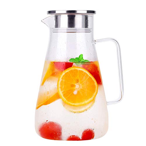 Uten 1.5 Liter 51oz Glass Pitcher with Lid, Easy Clean Heat Resistant Glass Water Carafe with Handle for Hot/Cold Beverages - Water, Cold Brew, Iced Tea & Juice