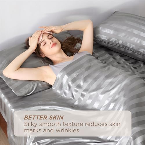 Bedsure Satin Pillowcase for Hair - Grey Satin Pillow Cases with Zipper 2 Pack, Similar to Silk Pillow Cases for Skin, Silky Pillow Covers