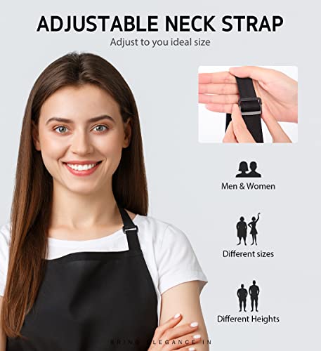 Syntus 2 Pack Adjustable Bib Apron Thicker Waterdrop Resistant with 2 Pockets Cooking Kitchen Aprons for Women Men Chef, Pinstripe Black White