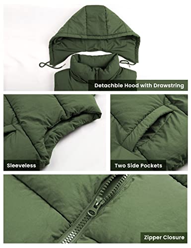 EsheSy Women's Puffer Vest with Removable Hood Sleeveless Full Zip Quilted Down Jacket(ArmyGreen-S)