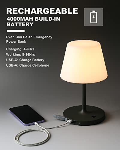 WEILAILUX Outdoor Battery Operated Table Lamp Waterproof, 4000mAh Cordless Table Lamp Rechargeable, Touch Dimmable Desk Lamp, LED Night Light for Patio Camping Restaurant Home, H9.6in, Orange