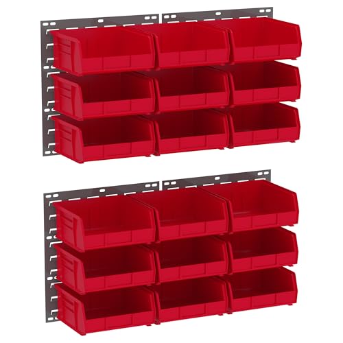 Akro-Mils 30235 AkroBins Plastic Storage Bins, Space-Saving Stackable Bins for Garage, Pantry, Craft Organization, 11-" x 11-" x 5-", Black, 6-Pack