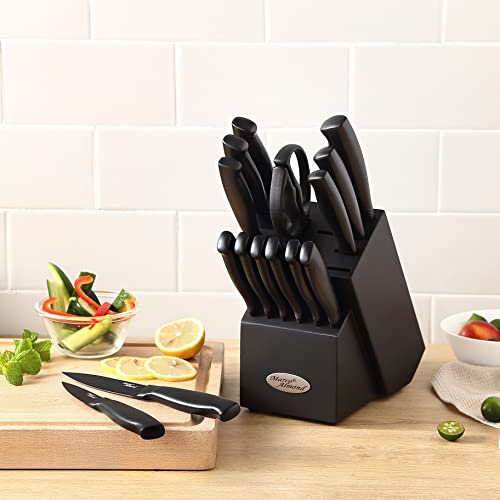 Marco Almond® Gold Knife Set, Knife Block Set MA21,Titanium Coated 14 Pieces Stainless Steel Chef Gold Kitchen Knife Sets with White Block