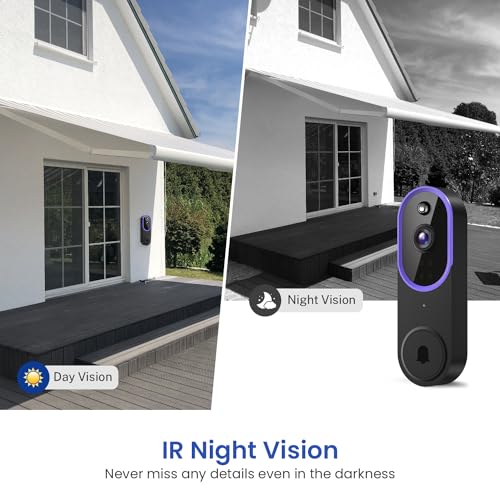 SUNNYJANE Smart 1080P Video Doorbell Camera Wireless, AI Human Detection, Live View, 2-Way Audio, Included Chime, Night Vision, 2.4G Wi-Fi, Cloud Storage, Indoor/Outdoor Surveillance Cam (Purple)