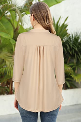 Ninedaily Womens Summer Tops 2024 Dressy Casual 3/4 Sleeve V Neck Shirt Work Blouses Business Outfits Tie Dye Brown,Size L