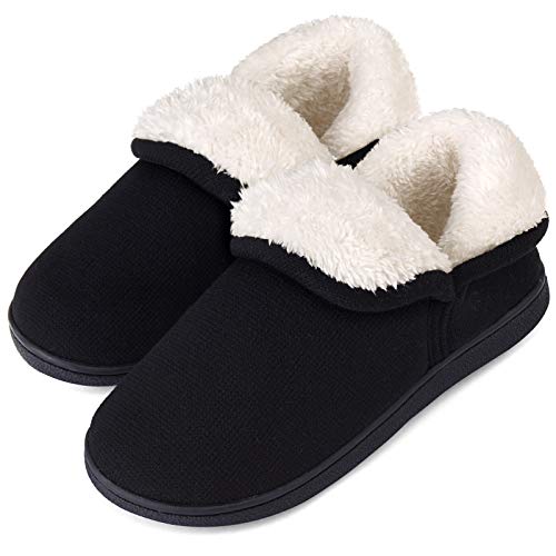 VONMAY Women's Slippers Boots Memory Foam Fuzzy Booties House Shoes Winter Warm Indoor Outdoor, Black, Size 5