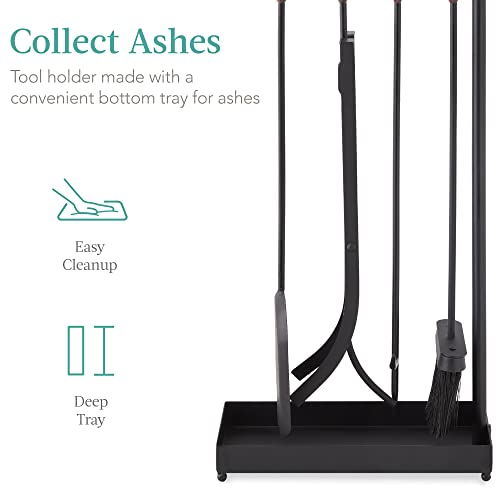 Best Choice Products 5-Piece Modern Contemporary Fireplace Tool Set for Indoor Fireplace Décor, Outdoor Fire Pit w/Poker, Tongs, Dust Pan Shovel, Brush, Ergonomic Handles - Black