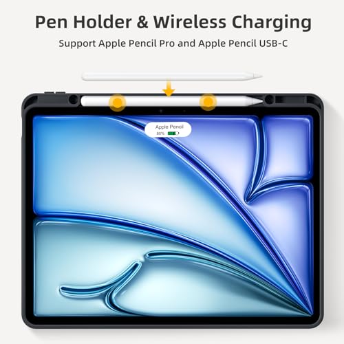 Akkerds Compatible for iPad Air 13 Inch Case M2 2024 with Pencil Holder, for iPad Pro 12.9 Case 6th/5th/4th Generation 2022/2021/2020, Slim Trifold Stand Protective Cover with Soft TPU Back, Blue Gray