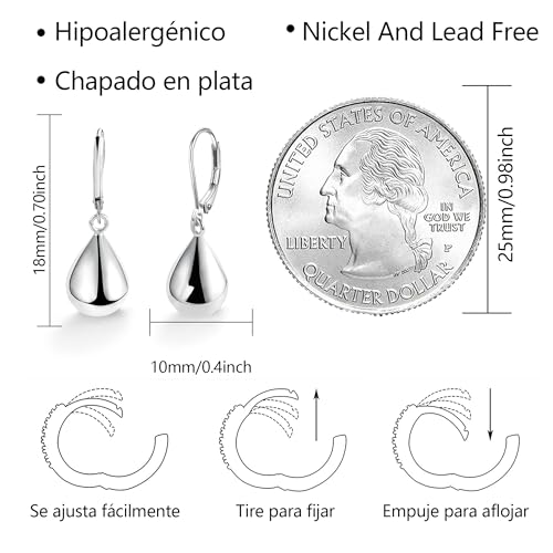 Sterling Silver Teardrop Earrings for Women Girls Silver Drop Leverback Dangle Earrings for Girls Hypoallergenic Leverback Drop Earrings