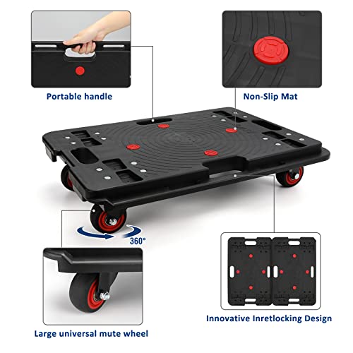 Nellyke Furniture Dolly, Large Moving Dolly, 24in-16in Furniture Movers with Wheels of 800Lbs Capacity, Flat Connectable and Portable Dollies for Heavy Appliance, Black