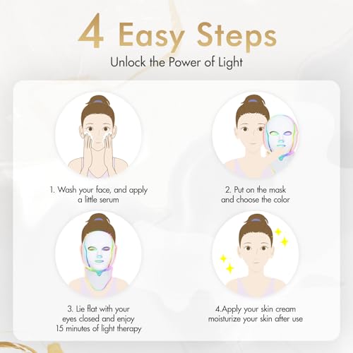 EVFOFO 7 Colors LED Face Mask Light Therapy, Led Face Mask Light Therapy At Home, Blue Red Light Therapy Mask for Face
