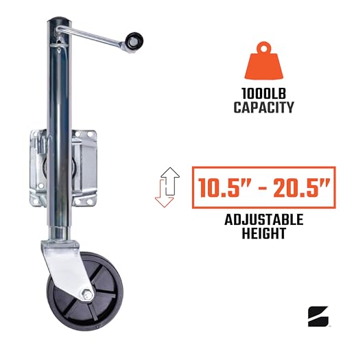 Bastion Distribution Marine/Boat Trailer Jack | Heavy-Duty Swivel Mount | Side-Wind Crank | 6-Inch Wheel | Chrome | 1000lb Capacity | BD-1000SW-SM