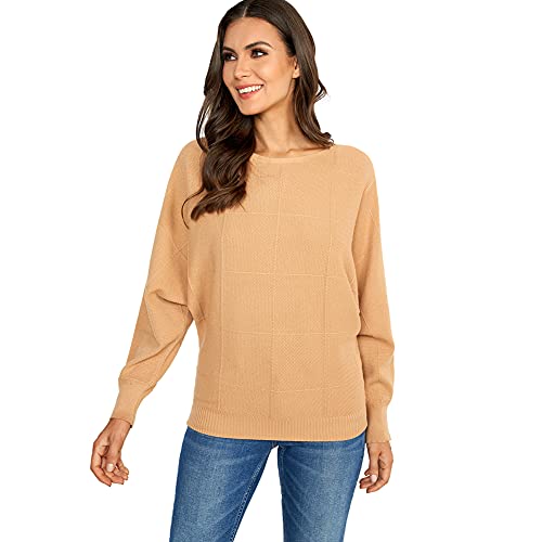 Ckikiou Women Cute Spring Fall Boatneck Batwing Soft Knitted Sweater for Women Casual Loose Long Sleeve Ribbed Pullover Top