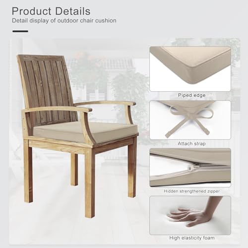 Favoyard Outdoor Chair Cushions 17"W x 16"D x 2"T Set of 4 Patio Chairs Cushions 3-Year Fade Resistant & Waterproof Cushions for Outdoor Furniture with Hidden Zipper, Attach Straps for Dining Chairs