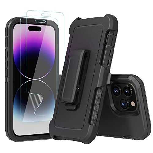 Niubity Rugged Phone Case for Apple iPhone 14 Pro Max, with Belt Clip Holster & Kickstand Heavy Duty Shockproof Protective Full Body Case Cover for iPhone 14 Pro Max 6.7 inch Phone (Black)