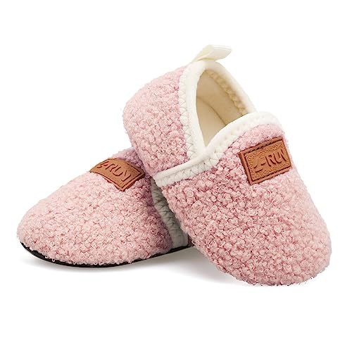 L-RUN Kids Slide Slipper Shoes Fuzzy Slipper for Girls/Boys Beige 5.5-6 Infant=EU22-23