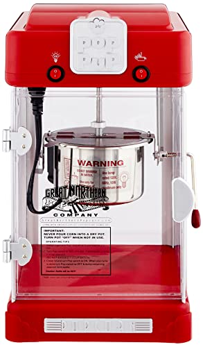 Pop Pup Popcorn Machine - 2.5oz Popper with Stainless-Steel Kettle, Serving Tray, Warming Light and Accessories by Great Northern Popcorn (Red)