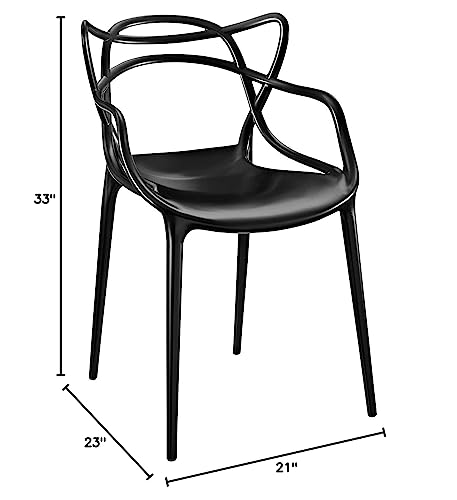 Modway Entangled Modern Molded Plastic Kitchen and Dining Room Arm Chair in Black - Fully Assembled