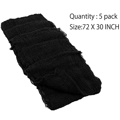 Biubee 5Pcs Halloween Black Creepy Cloth- Spooky Gauze Fabric Cloth Halloween Decorations Clearance for Haunted Horror House Halloween Party Doorway Outdoors Decoration (30" × 72")