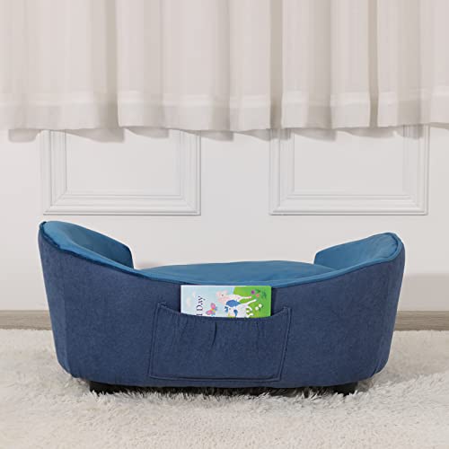 Pet Sofa Bed/Velvet & Linen Fabric Pet Couch with Removeable & Washable Cushion for Small Dogs & Cats (Blue)