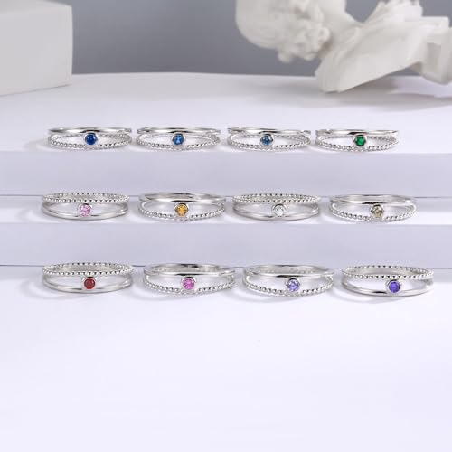 MANBU Sterling Silver Birthstone Ring for Women - Colorful Stackable Promise Ring Birthday Anniversary Christmas Jewelry Gifts for Her Mom Wife (October, 7)