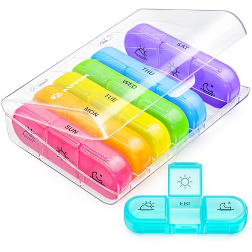 AUVON Weekly Pill Organizer 3 Times a Day, Large 7 Day Pill Box 3 Times a Day with Separate Container, Portable Pill Case for Medication, Vitamins, Fish Oil and Supplements