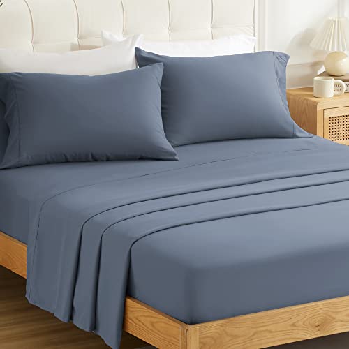 Sonive 2-Pack Full Fitted Sheets Super Soft 1800 Double Brushed Microfiber Wrinkle Free Sheets Deep Pocket up to 16" (Full, Flint Stone Blue)