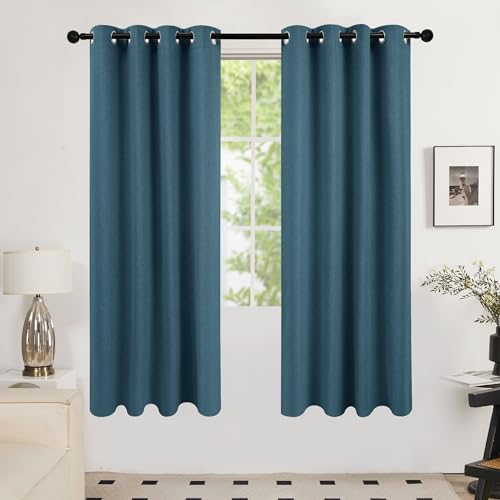 Deconovo Total Blackout Curtains Linen Curtains Room Darkening Curtains with Grommets for Bedroom Living Room Kids Room,Cherry Red,52Wx63L in,2 Panels