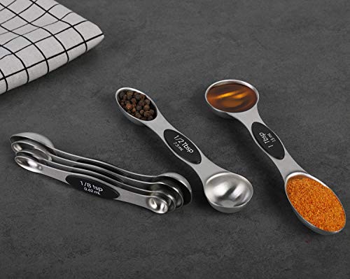 Magnetic Measuring Spoons Set of 6 Stainless Steel Dual Sided Stackable Teaspoon for Measuring Dry and Liquid Ingredients