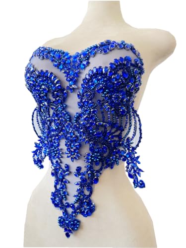 Handmade red/Blue/Gold/Green Rhinestones lace Bodice Applique Sewing Beads Crystal Trim Patches Accessory for Dress Clothes (Lightpurple)